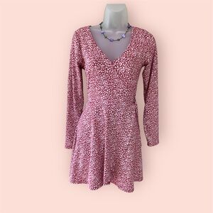 EUC Hollister Red/White V-neck Floral Long Sleeve Wrap Mini Dress